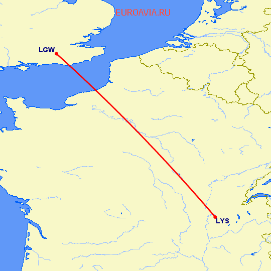 перелет Лион — Лондон на карте