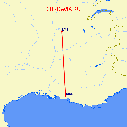 перелет Лион — Марсель на карте