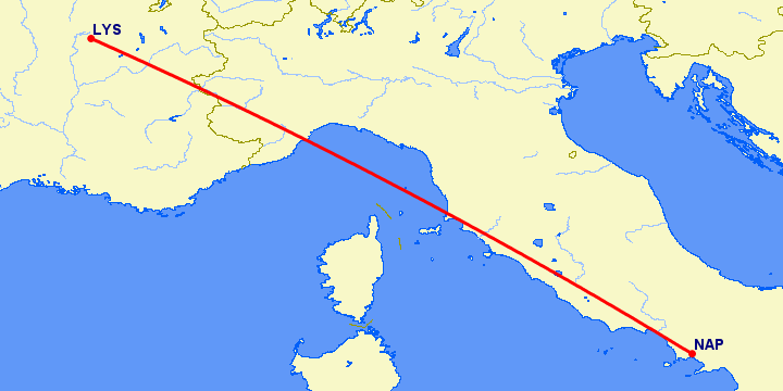 перелет Лион — Неаполь на карте