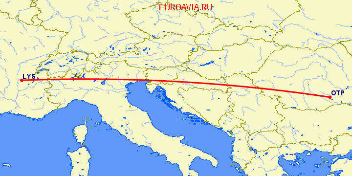 перелет Лион — Бухарест на карте