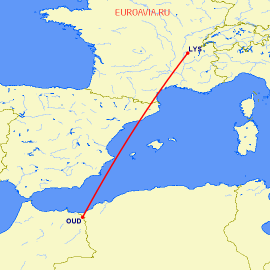 перелет Лион — Уджда на карте