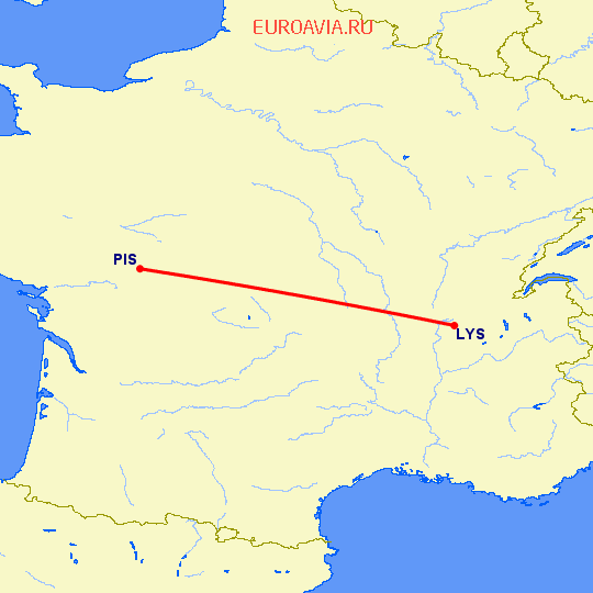 перелет Лион — Пуатье на карте