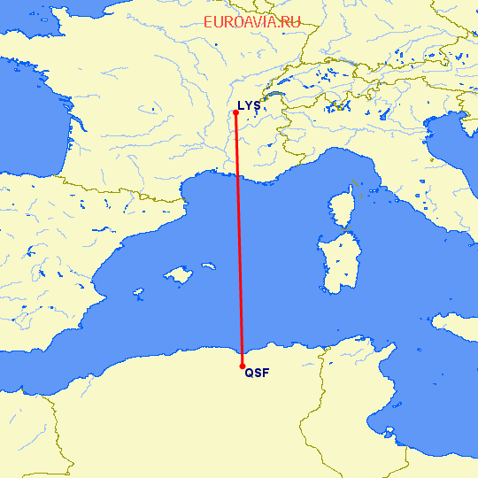 перелет Лион — Setif на карте