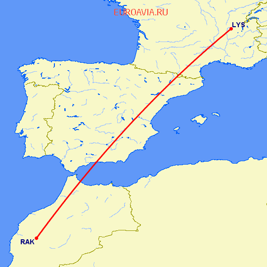перелет Лион — Марракеш на карте