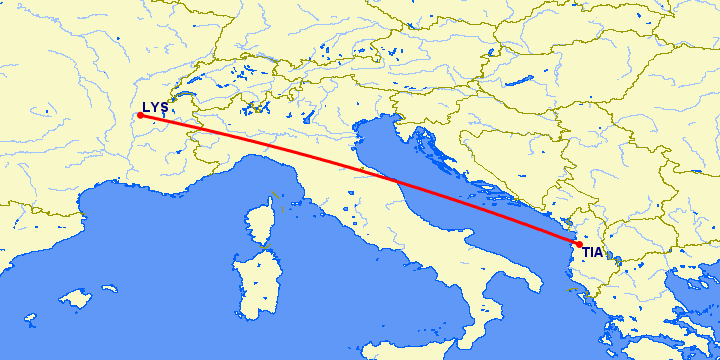 перелет Лион — Тирана на карте