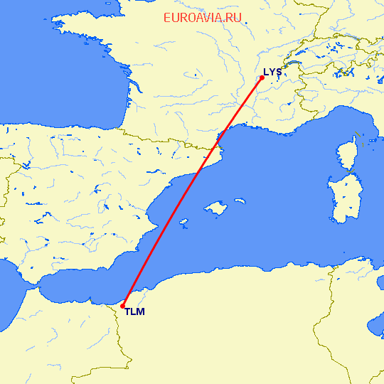 перелет Лион — Tlemcen на карте