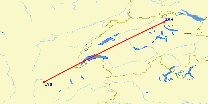 перелет Лион — Цюрих на карте