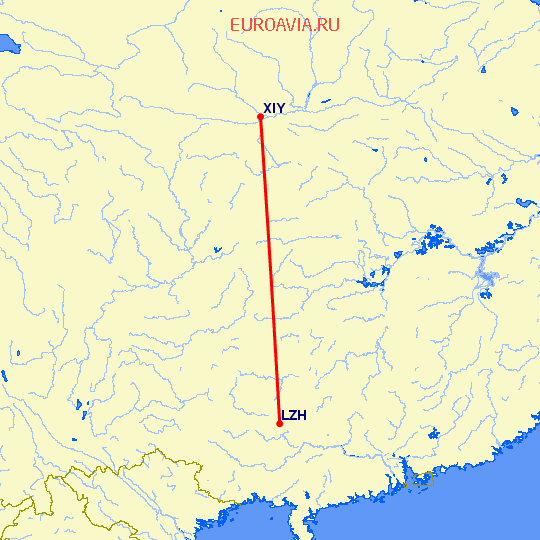 перелет Лучжоу — Синьян на карте