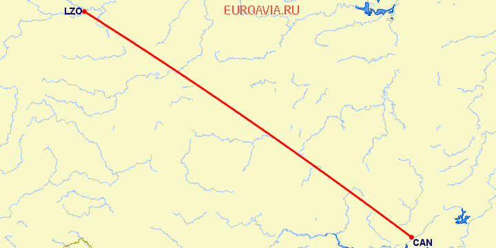 перелет Лужчоу — Гуанчжоу на карте