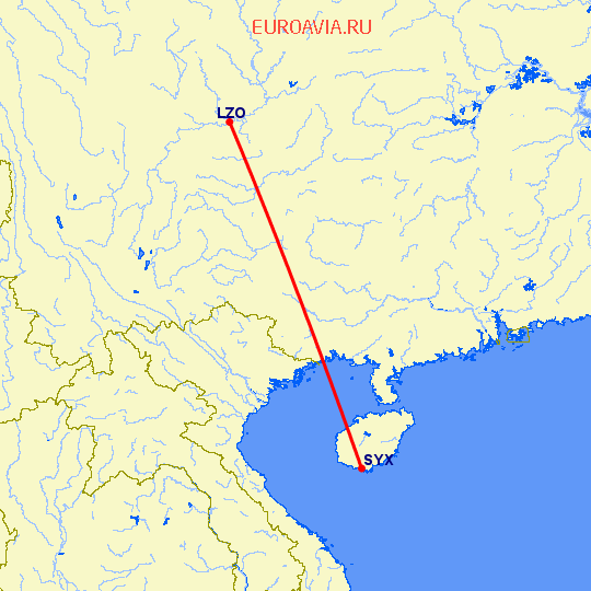 перелет Лужчоу — Санья на карте