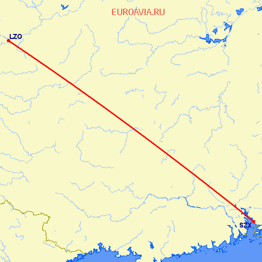 перелет Лужчоу — Шэньчжэнь на карте