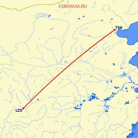 перелет Лужчоу — Тяньцзинь на карте