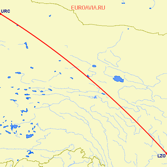 перелет Лужчоу — Урумги на карте