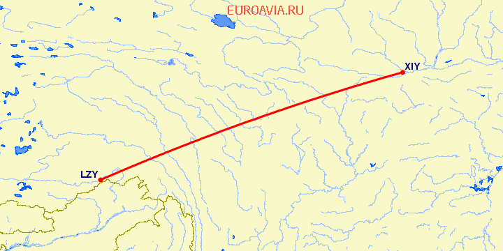перелет Ньингчи — Синьян на карте