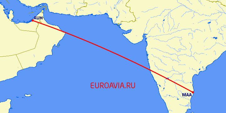 перелет Мадрас Ченнай — Абу Даби на карте