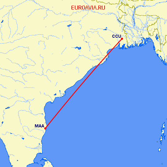 перелет Мадрас Ченнай — Kolkata на карте