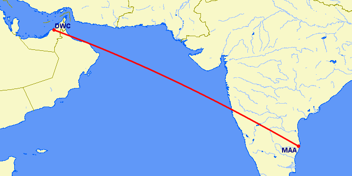 перелет Мадрас Ченнай — Дубай на карте
