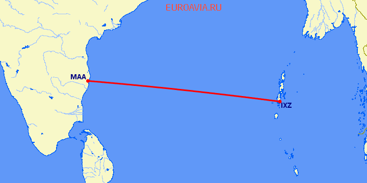 перелет Мадрас Ченнай — Порт Блер на карте