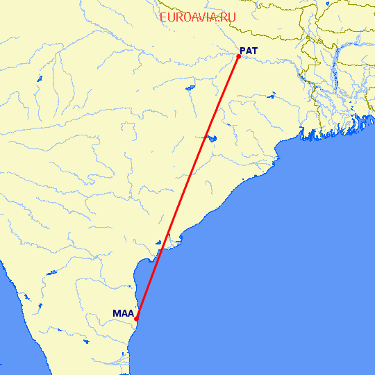 перелет Мадрас Ченнай — Патна на карте
