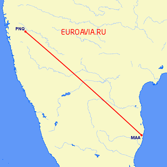 перелет Мадрас Ченнай — Пуне на карте