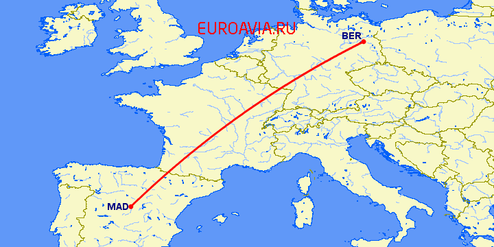 перелет Мадрид — Берлин на карте