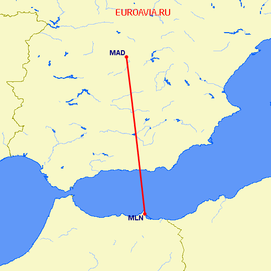 перелет Мадрид — Мелилья на карте