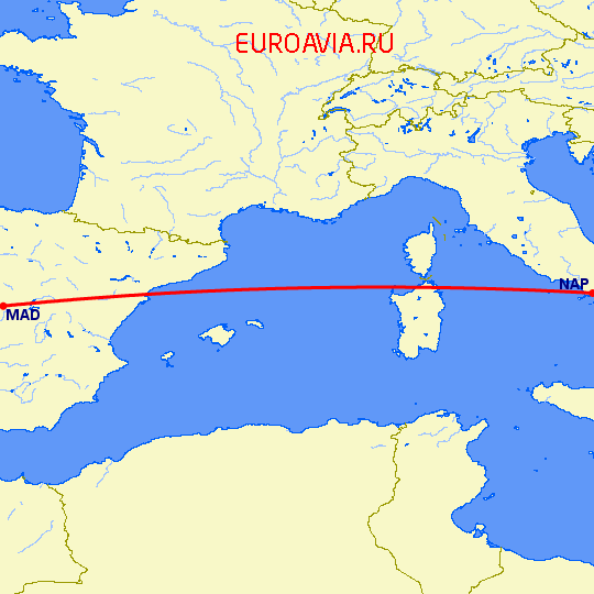перелет Мадрид — Неаполь на карте
