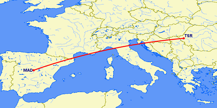 перелет Мадрид — Тимишоара на карте