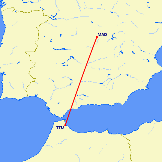 перелет Мадрид — Tetuan на карте