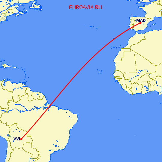 перелет Мадрид — Санта Круз Айленд на карте