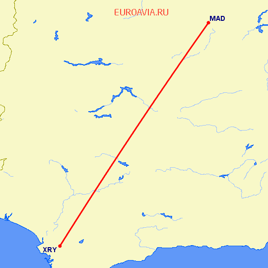 перелет Мадрид — Херес де ла Фронтера  на карте