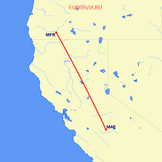 перелет Madera — Медфорд на карте