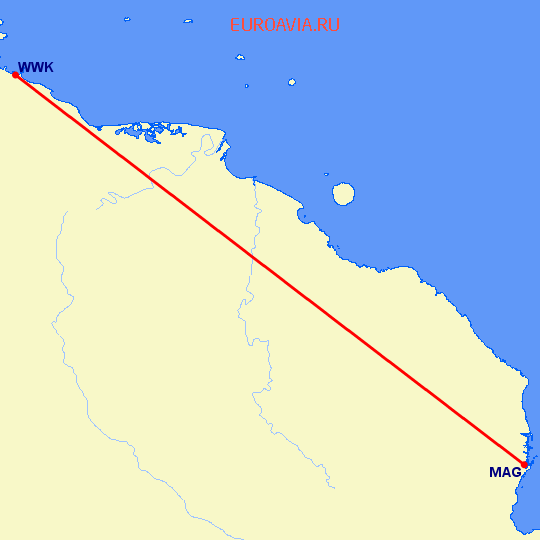 перелет Маданг — Вевак на карте