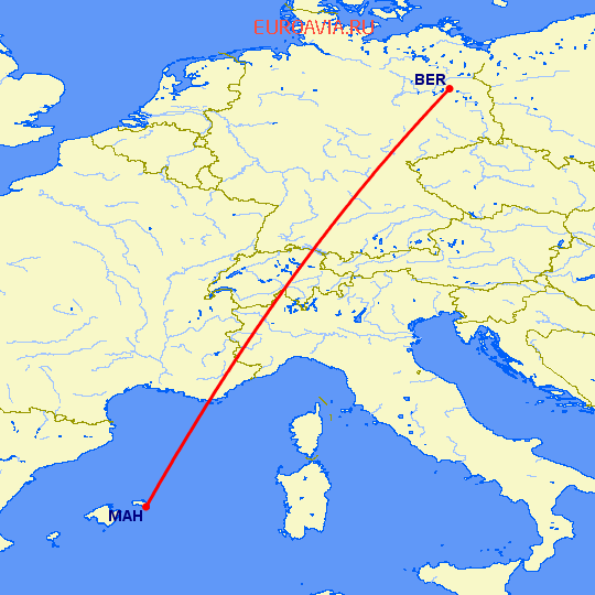 перелет Менорка — Берлин на карте