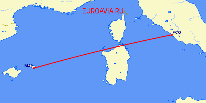 перелет Менорка — Рим на карте