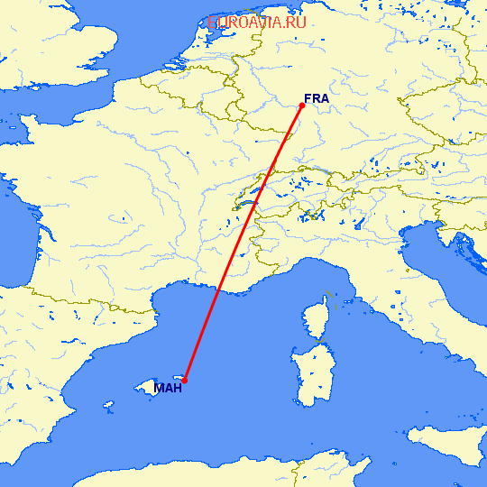 перелет Менорка — Франкфурт на Майне на карте