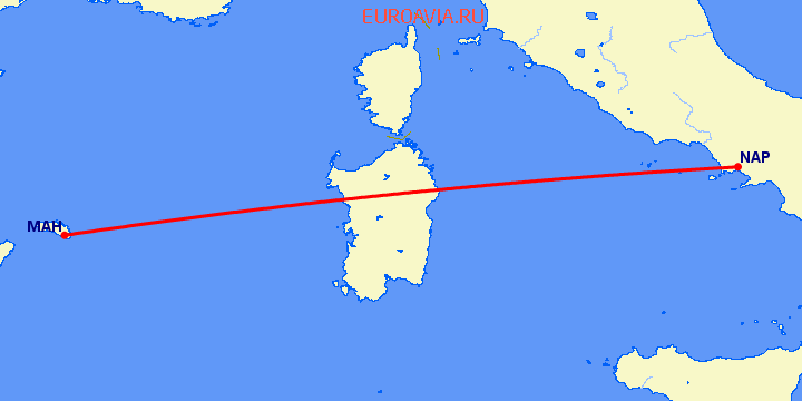 перелет Менорка — Неаполь на карте