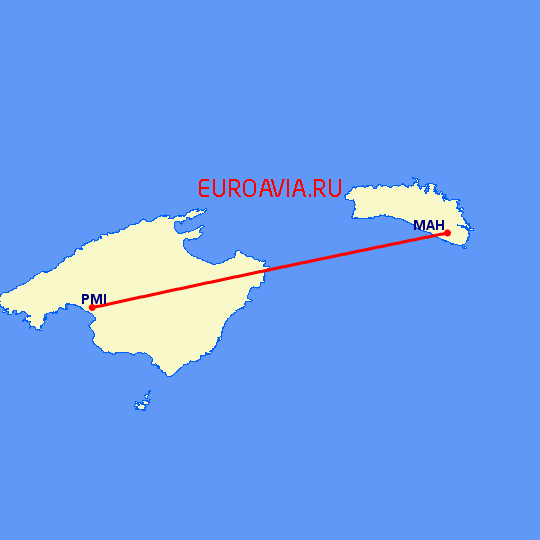 перелет Менорка — Пальма де Майорка на карте