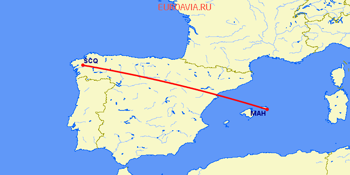 перелет Менорка — Сантьяго де Компостела на карте