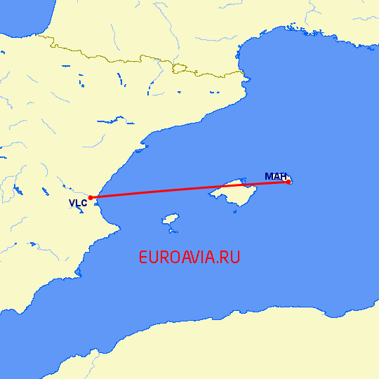 перелет Менорка — Валенсия на карте
