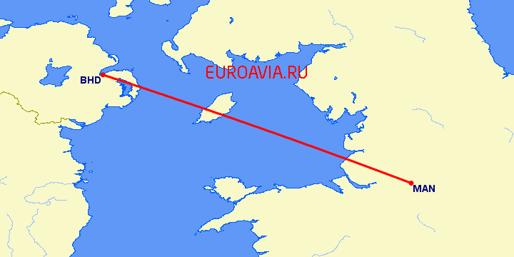 перелет Манчестер — Белфаст на карте