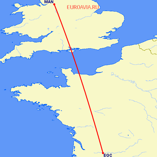 перелет Манчестер — Бержерак на карте