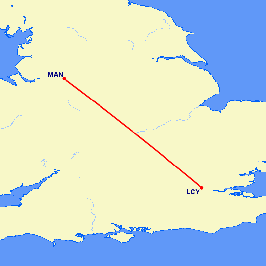 перелет Манчестер — Лондон на карте