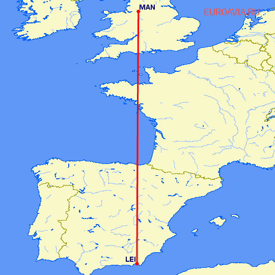 перелет Манчестер — Алмерия на карте