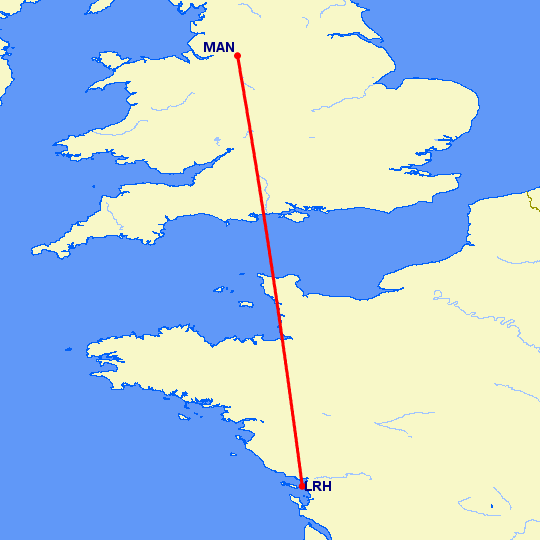 перелет Манчестер — Ла Рошель на карте
