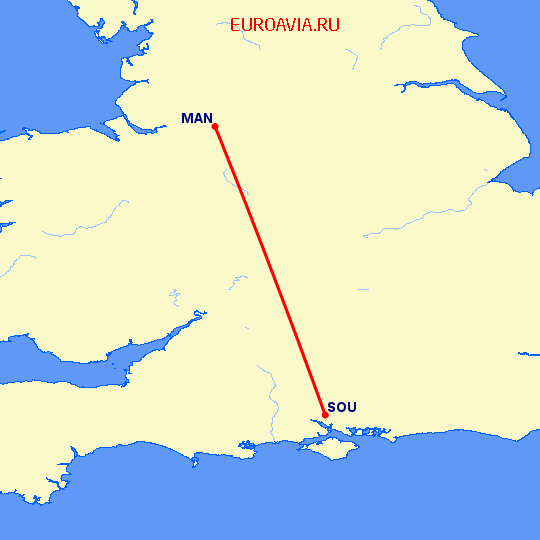перелет Манчестер — Eastleigh near Southampton на карте