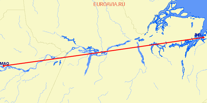 перелет Манаус — Белем на карте