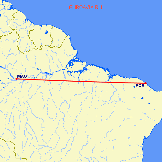 перелет Манаус — Форталеса на карте