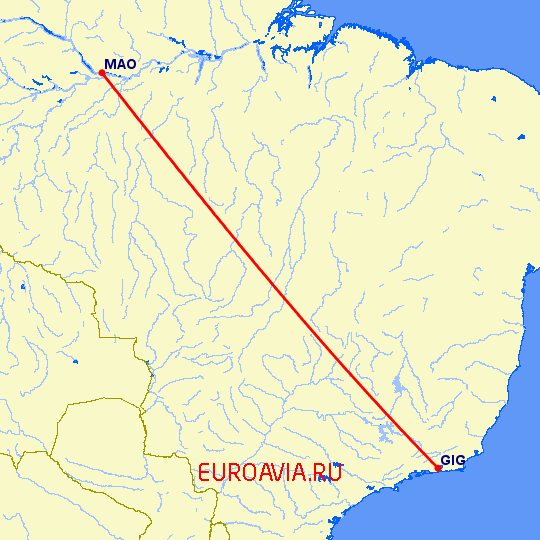 перелет Манаус — Рио-де-Жанейро на карте