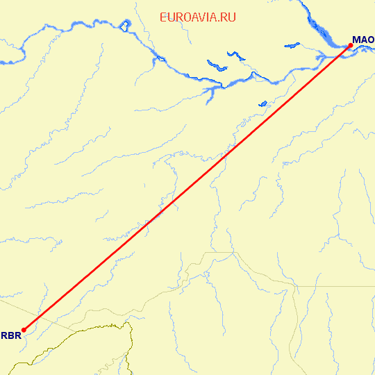 перелет Манаус — Rio Branco на карте